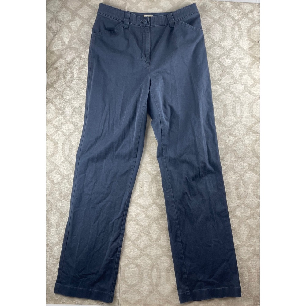 LL Bean Classic Fit Women 12 Tall Navy Blue Excellent Straight Leg Cotton Chino